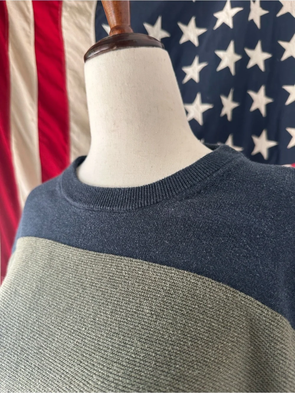 J.Crew Factory Navy & Green Wide Striped Crewneck Knit Sweater M unisex